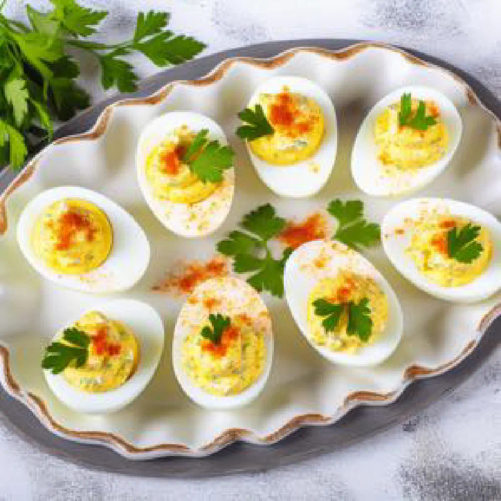 Golden fried Dimer Devil stuffed eggs served as a snack