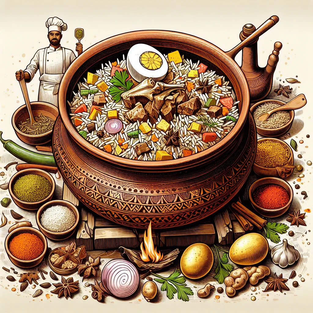 Kacchi biryani with tender lamb and saffron basmati rice garnished with fresh herbs