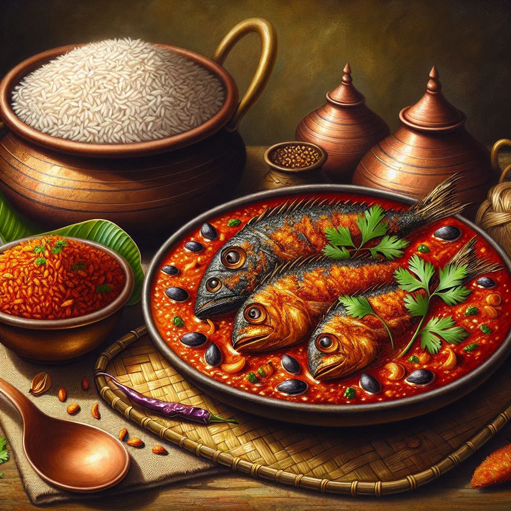 Bengali fish curry in a light spiced sauce garnished with fresh coriander