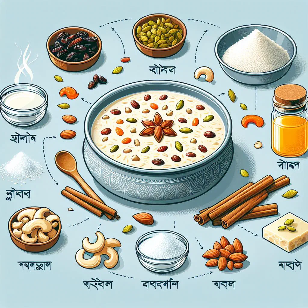 Creamy Bangladeshi kheer garnished with nuts and raisins in a bowl