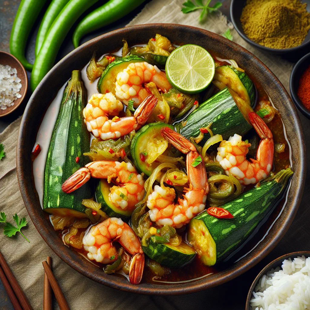 Lau chingri with prawns and bottle gourd in a light mustard sauce