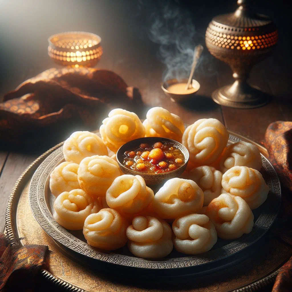 Golden, puffed luchi flatbreads fresh from the frying pan