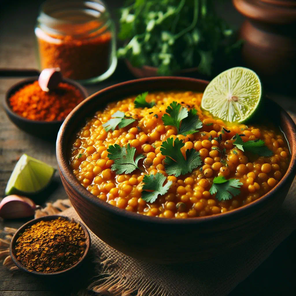 A bowl of masoor dal fry garnished with fresh coriander