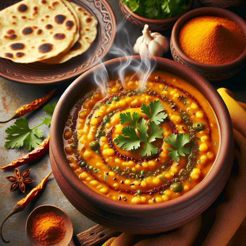 A bowl of golden masoor dal garnished with fresh coriander