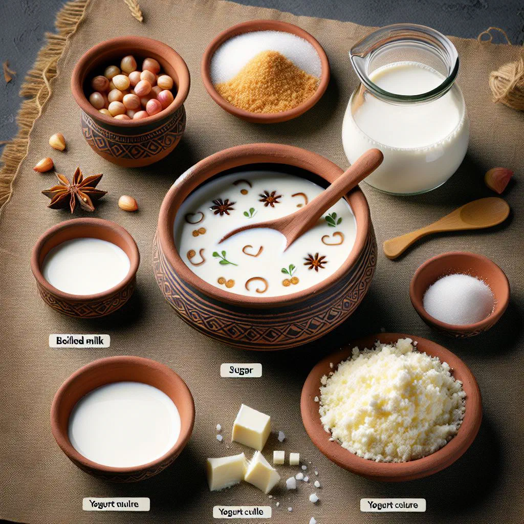 Creamy sweet mishti doi set in a small earthenware bowl