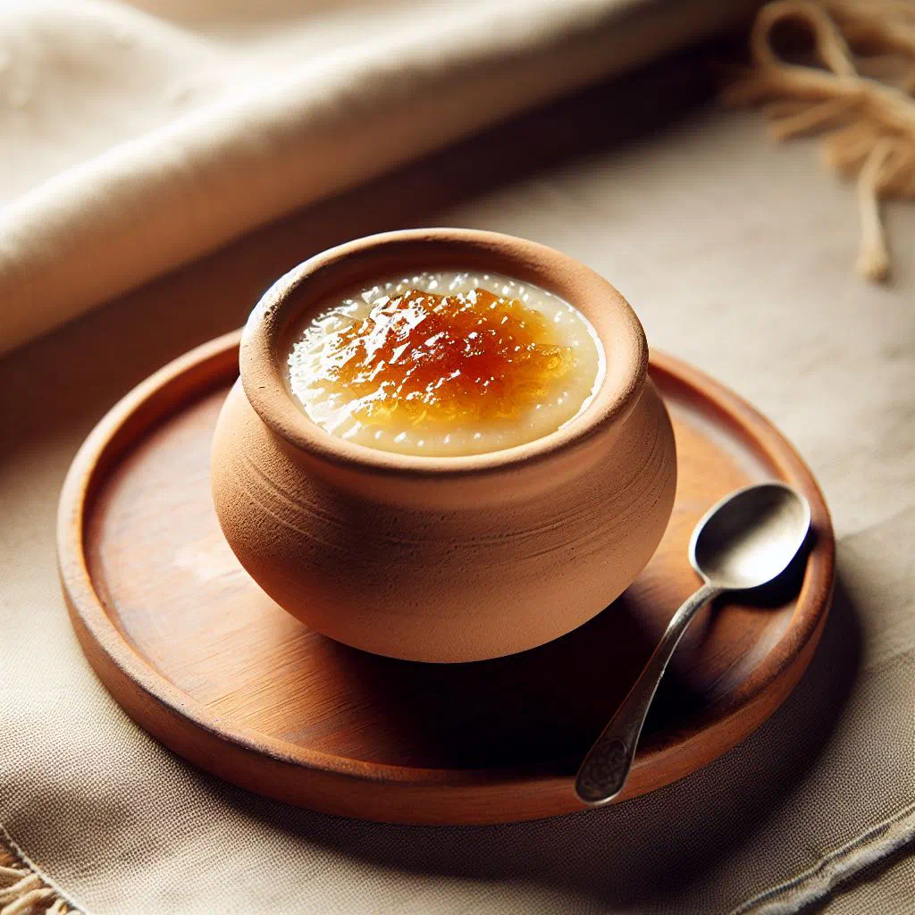 Creamy sweet yoghurt Misti Doi served in a small clay pot