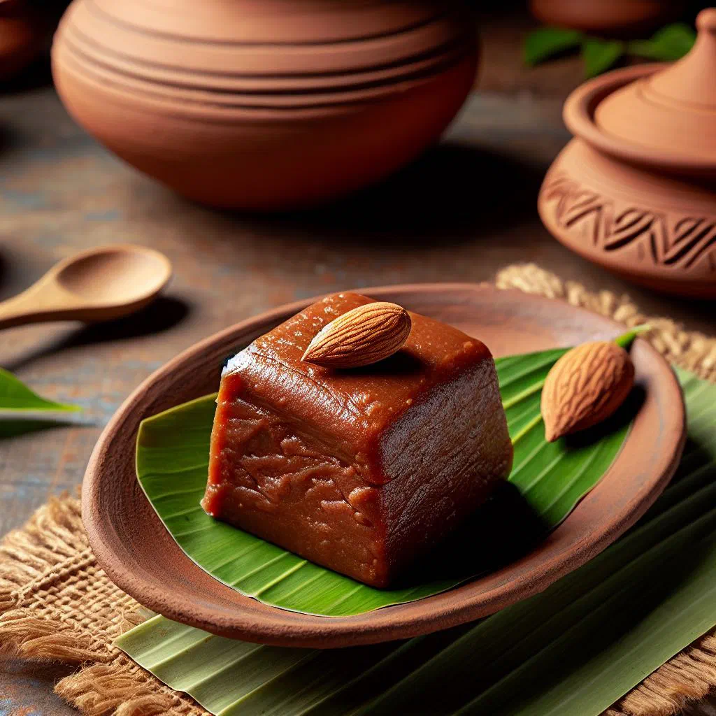 Soft cardamom-scented Nolen Gurer Sandesh pieces garnished with chopped nuts