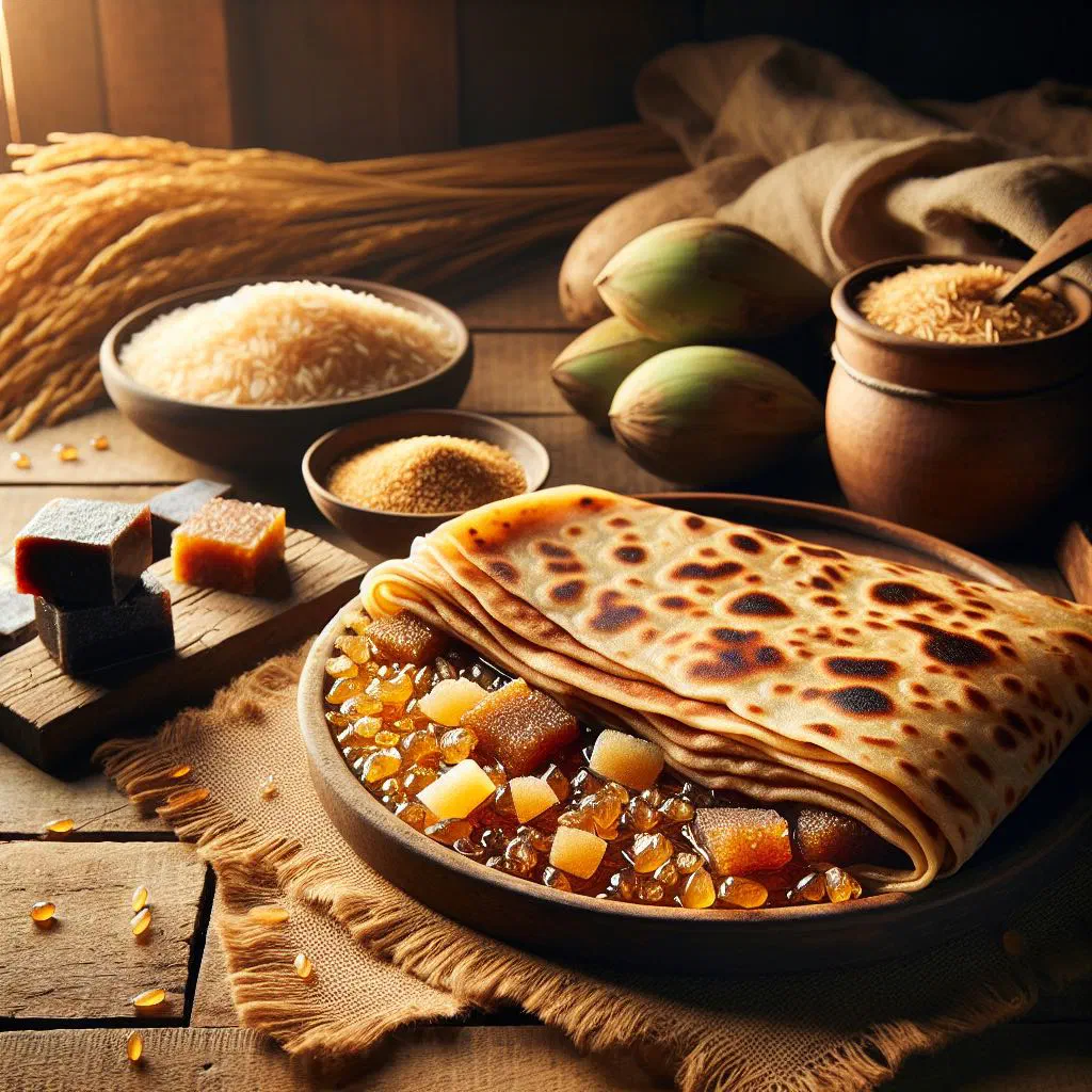 Rolled patishapta crepes filled with sweet coconut on a plate