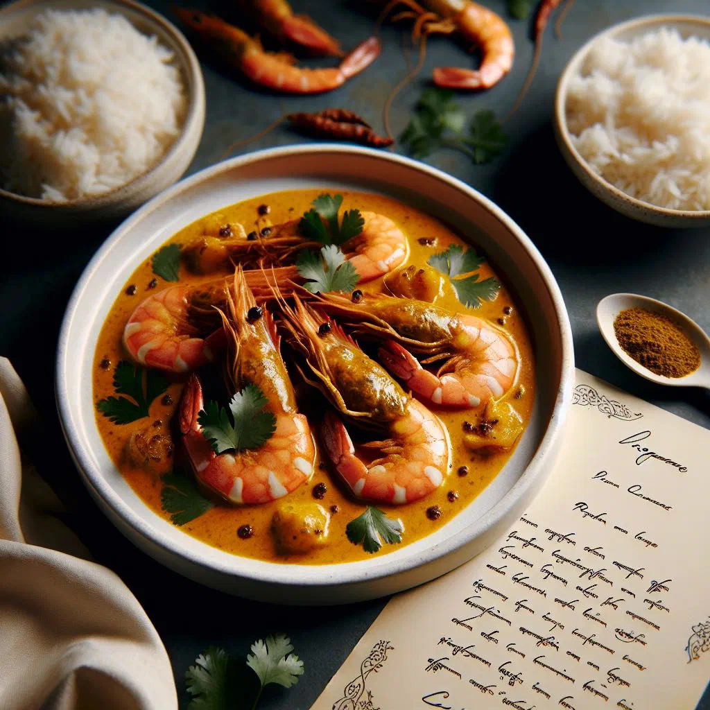 Prawn malai curry in creamy coconut sauce garnished with fresh coriander