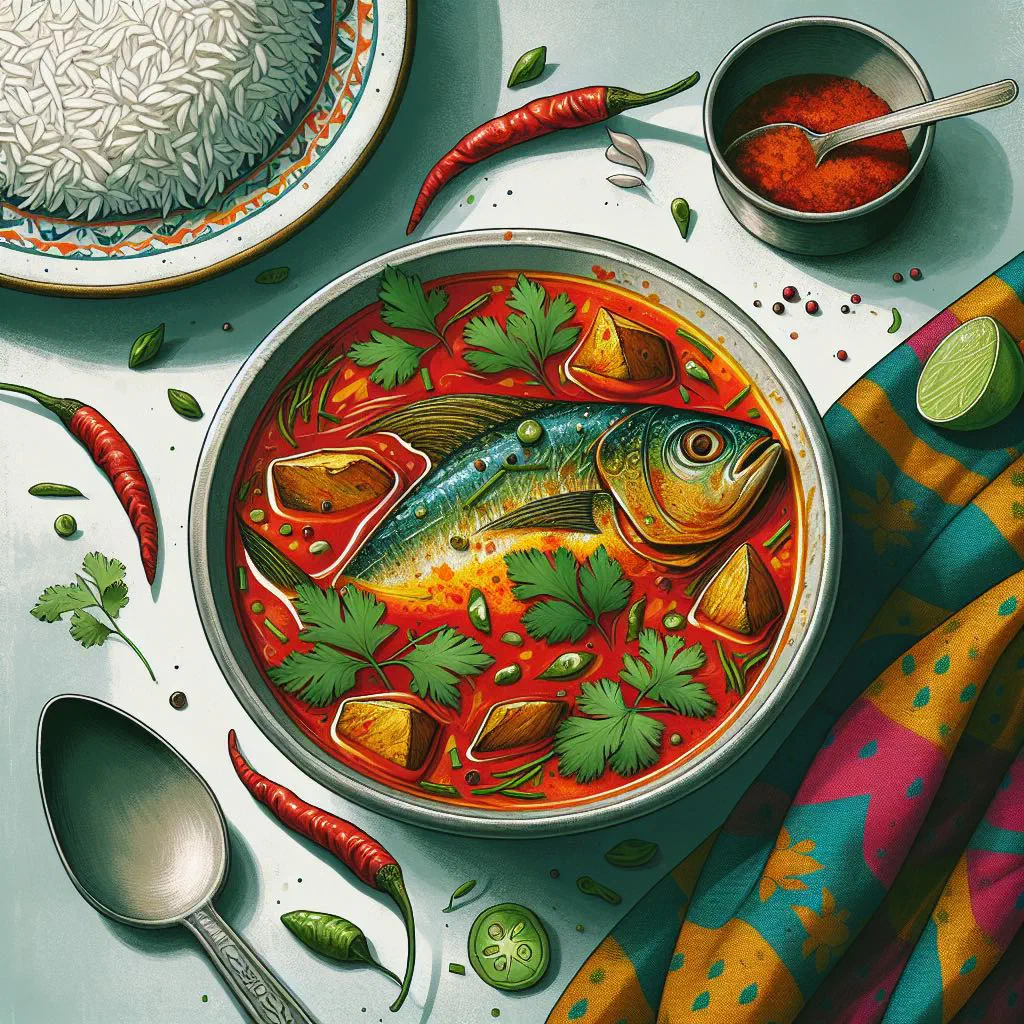 A bowl of tangy Bangladeshi fish soup garnished with fresh coriander