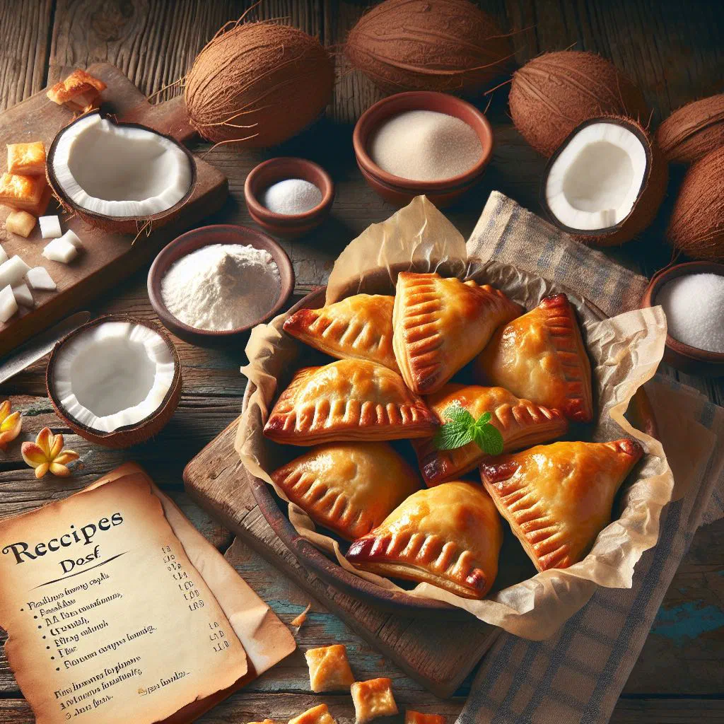 Golden baked Bajan coconut turnovers filled with sweet grated coconut