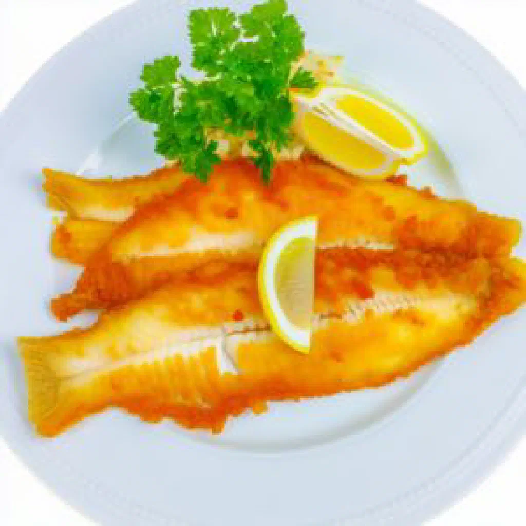 Grilled Bajan flying fish fillets served on creamy cou-cou with fresh herbs