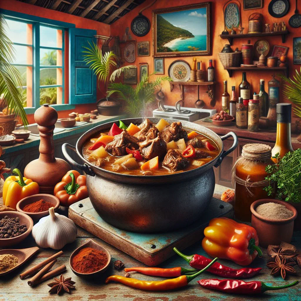 Braised chicken pieces in a rich brown sauce with onions and peppers