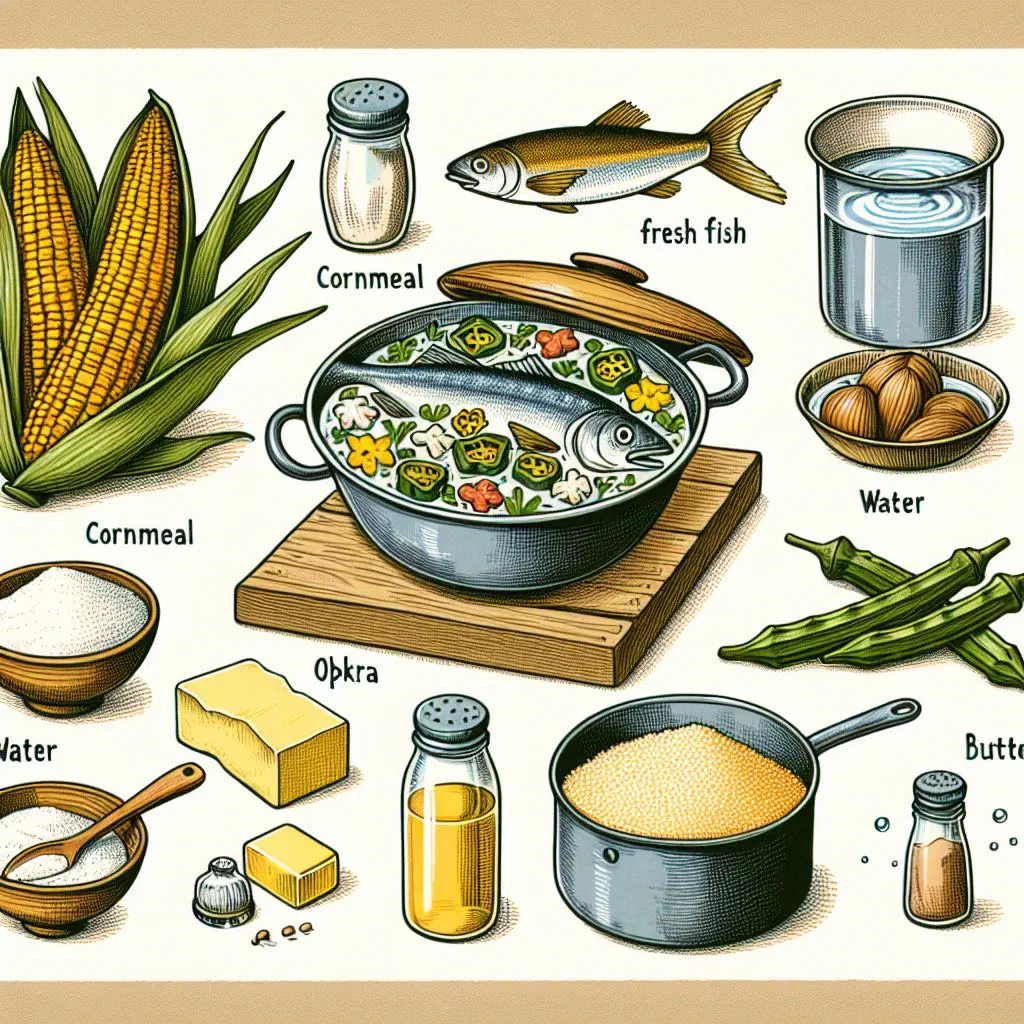 Creamy cornmeal cou-cou with okra served in a bowl