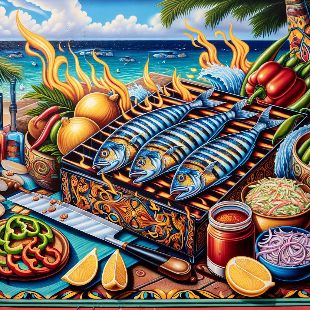 Grilled fish fillets served with rice and fresh salad in Bajan style