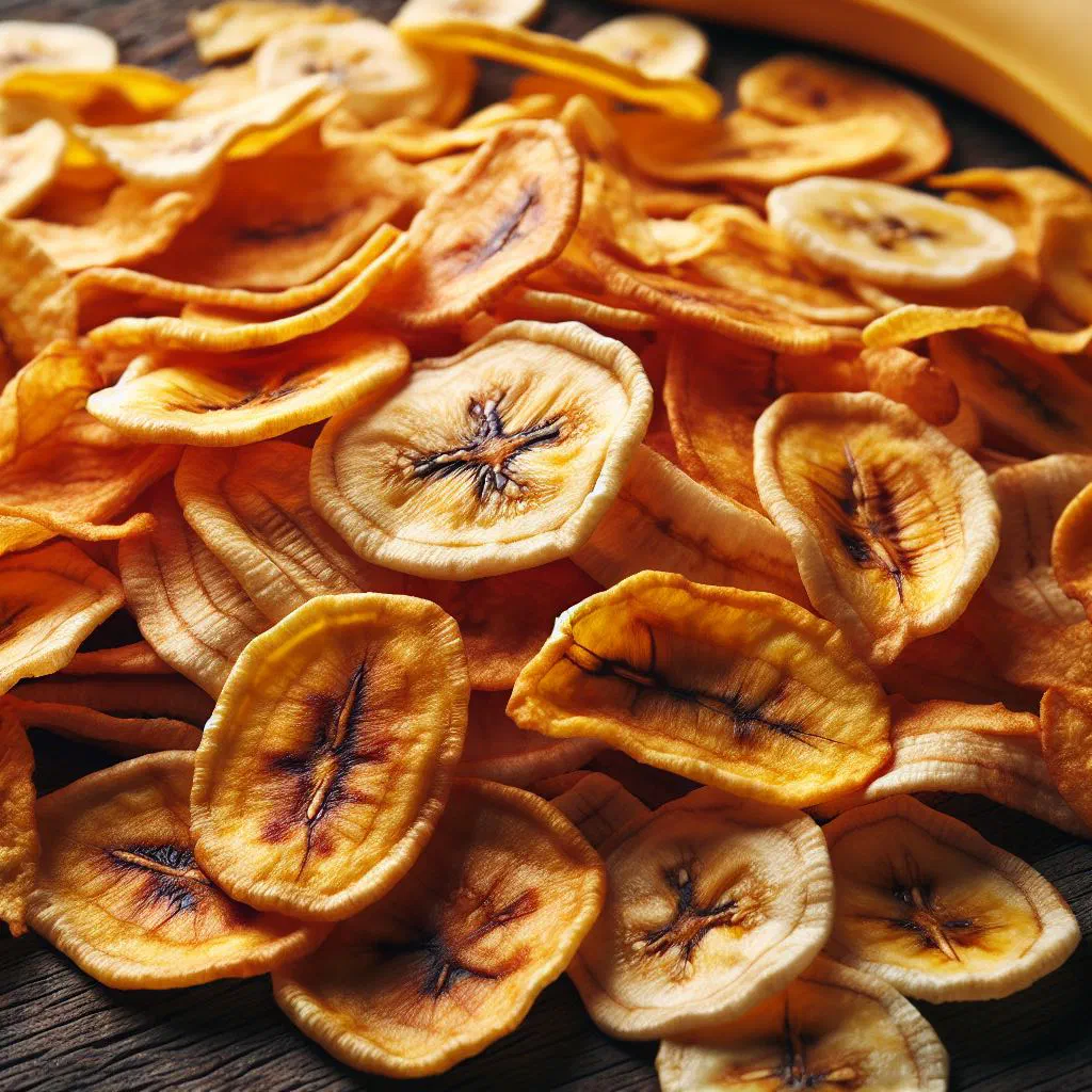 A bowl of crisp golden plantain chips sprinkled with salt