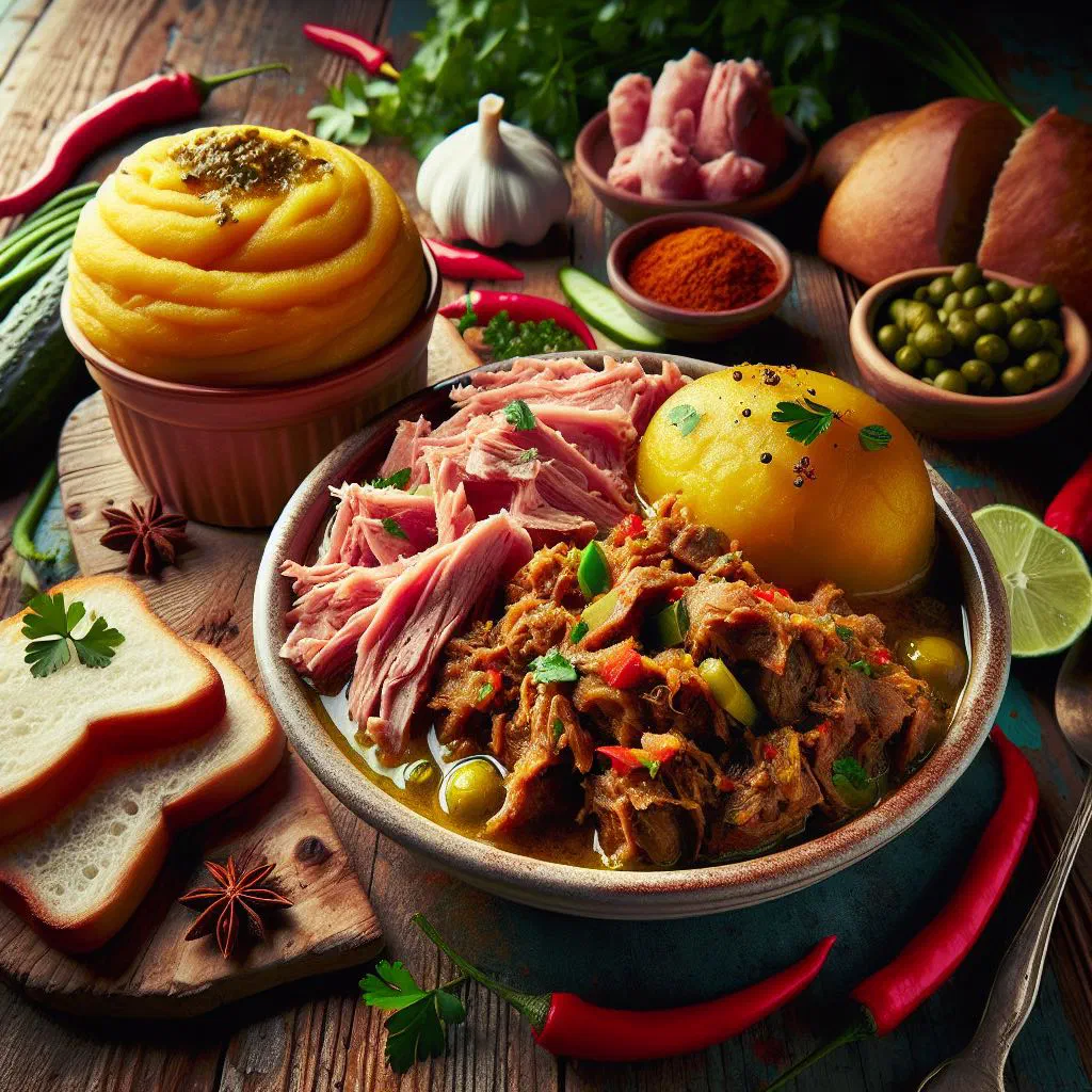 Barbadian pudding and souse with pickled pork and sweet potato pudding