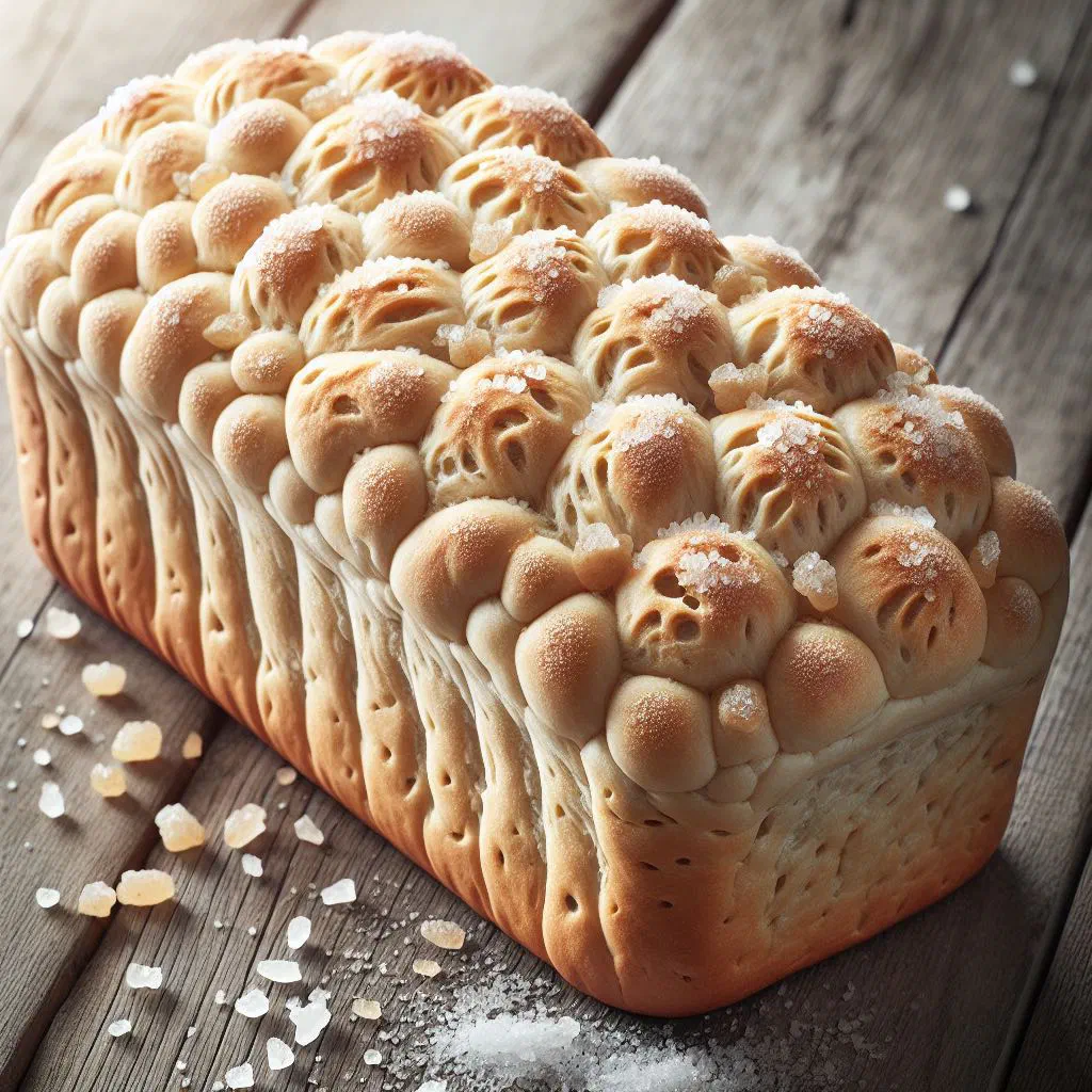 Freshly baked golden Barbadian salt bread rolls on a wooden board
