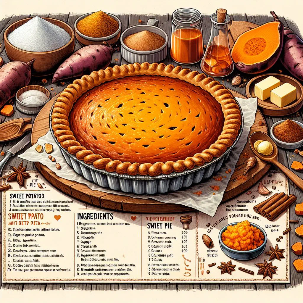 Golden sweet potato pie with a crisp pastry crust, sliced on a plate