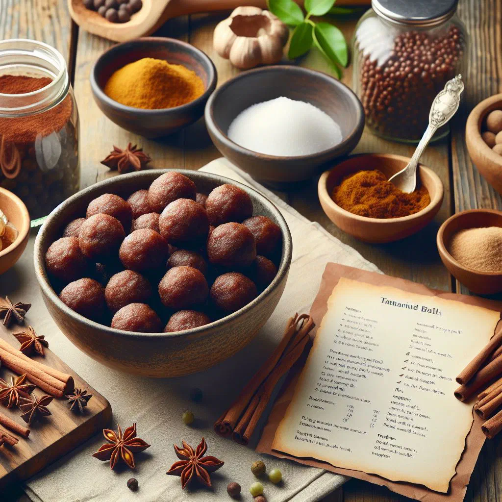 Sugar-coated tamarind balls piled in a small bowl
