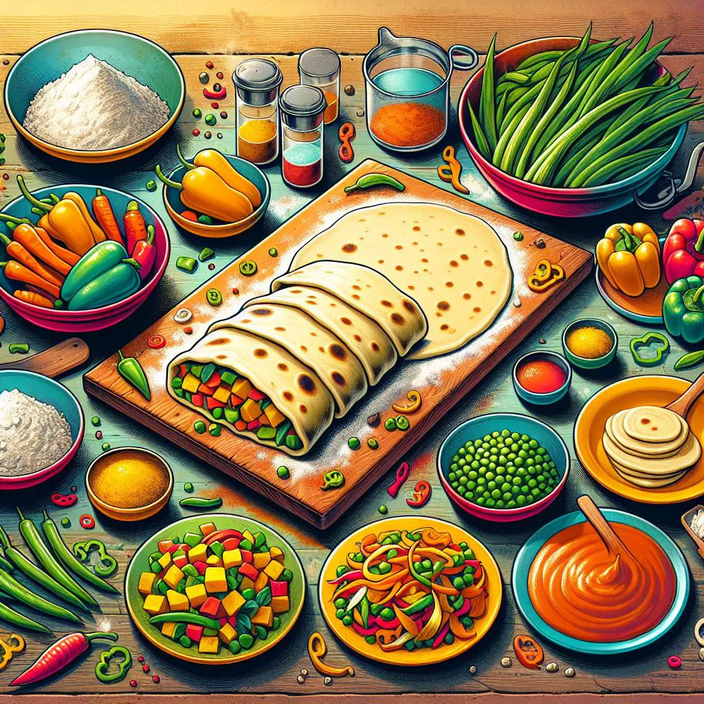 Vegetable roti filled with spiced curried vegetables and chickpeas