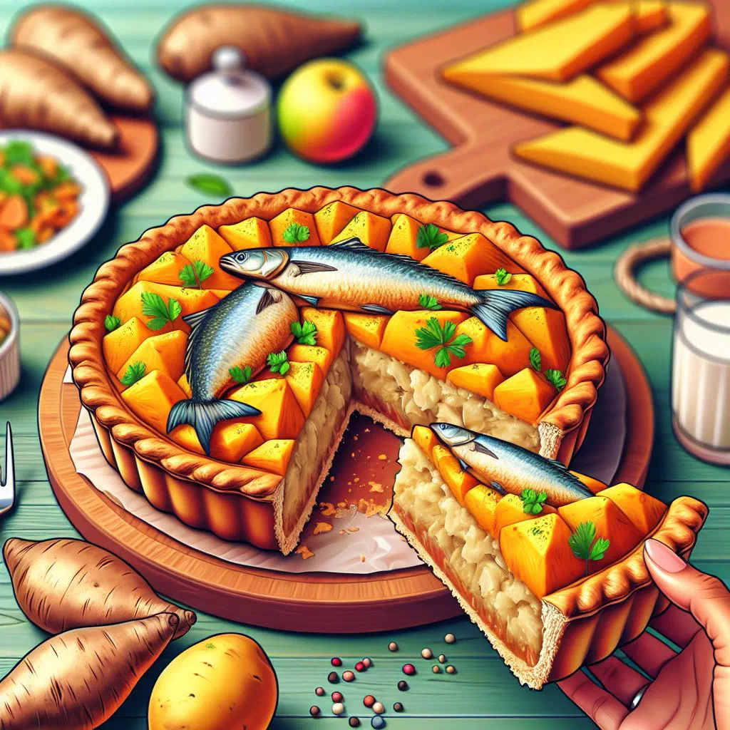 Golden-baked yam and saltfish pie in a dish, garnished with fresh parsley