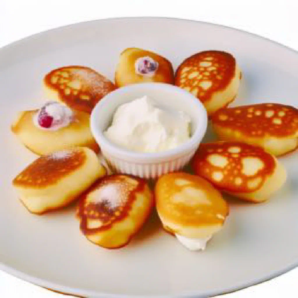 Golden fried tsibriki potato parcels with fresh herbs and sour cream
