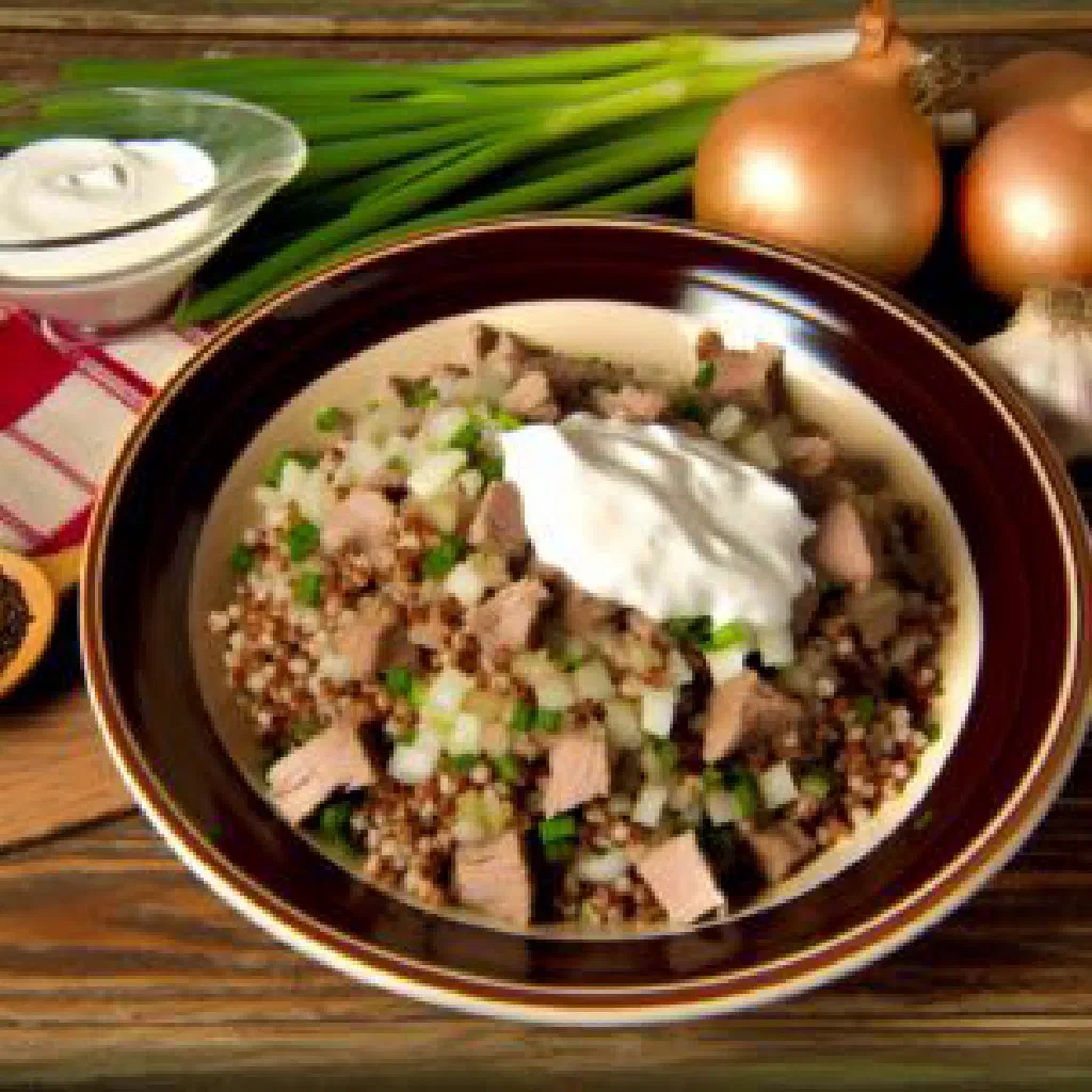 Rustic bowl of Belarusian zatirukha with potatoes, vegetables and fresh dill