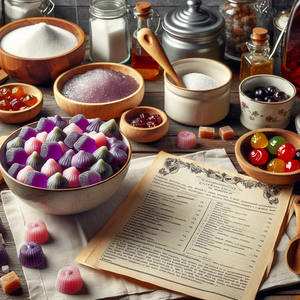 Cone-shaped purple cuberdon sweets arranged on a plate