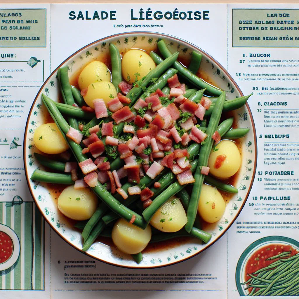 Warm Belgian salad of green beans, potatoes and crisp bacon with parsley