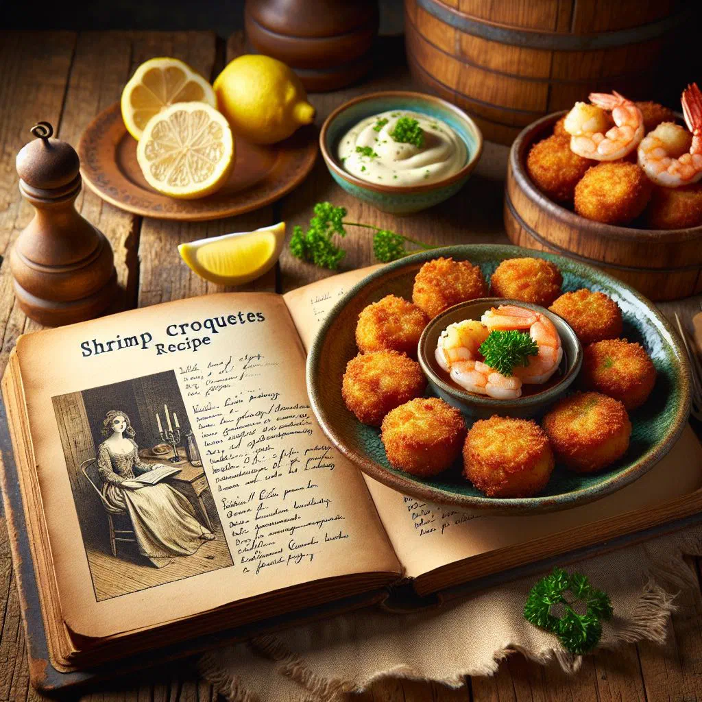 Golden deep-fried Belgian shrimp croquettes with lemon and fried parsley