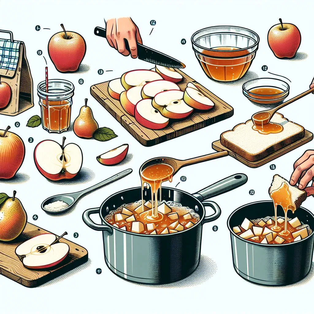 Dark apple and pear syrup in a small jar with fresh bread and cheese