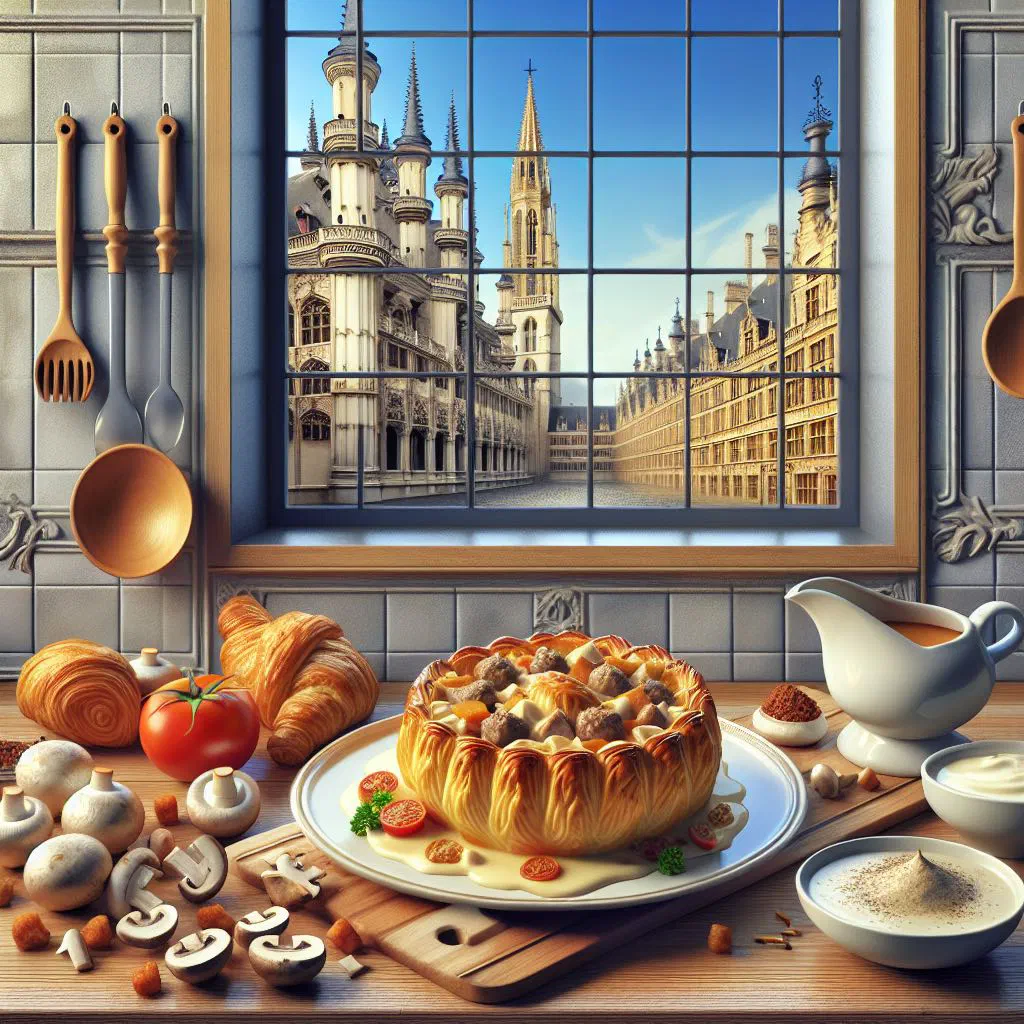 Golden puff pastry vol-au-vent filled with creamy chicken and mushrooms