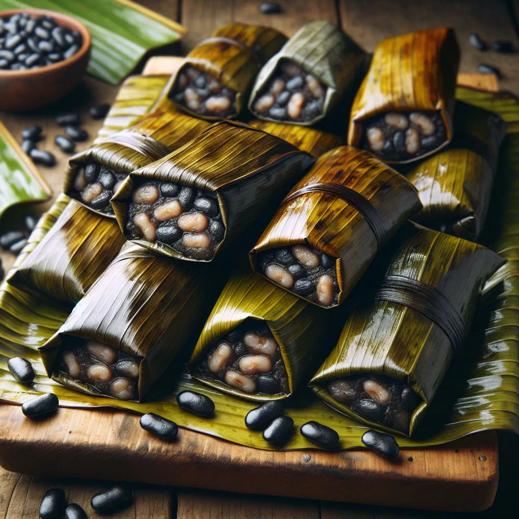 Belizean bollos steamed in banana leaves on a plate