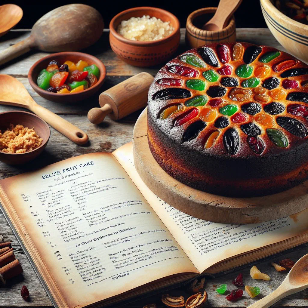Sliced Belizean fruit cake studded with dried fruit