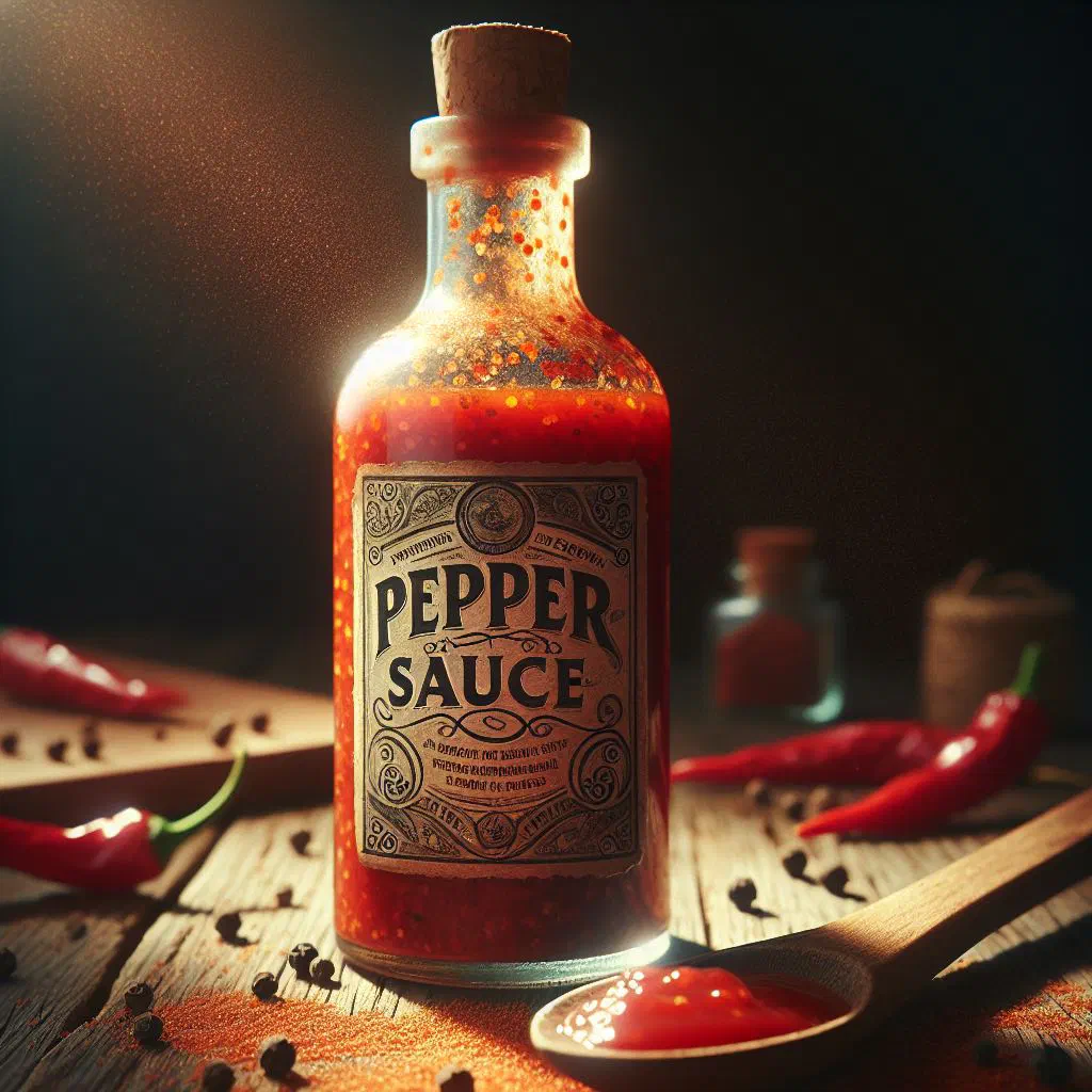A small jar of bright Belizean pepper sauce made from fresh chillies