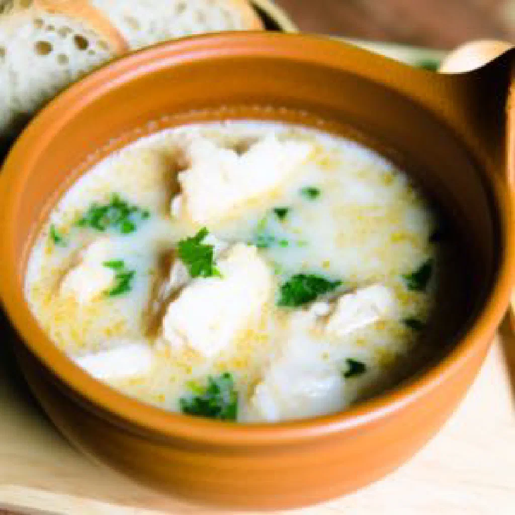 Bowl of Belizean sere with fish in creamy coconut broth and fresh coriander