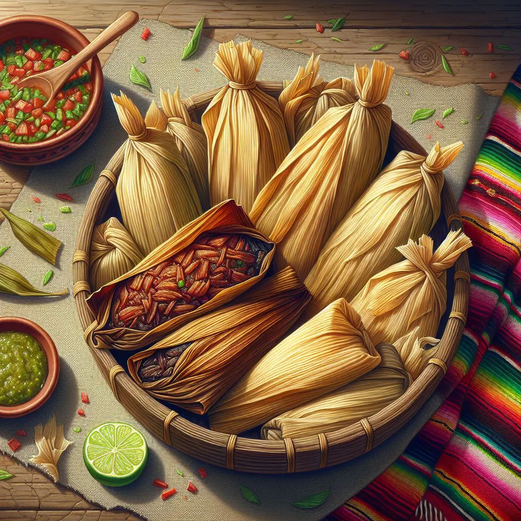 Steamed Belizean tamales wrapped in banana leaves