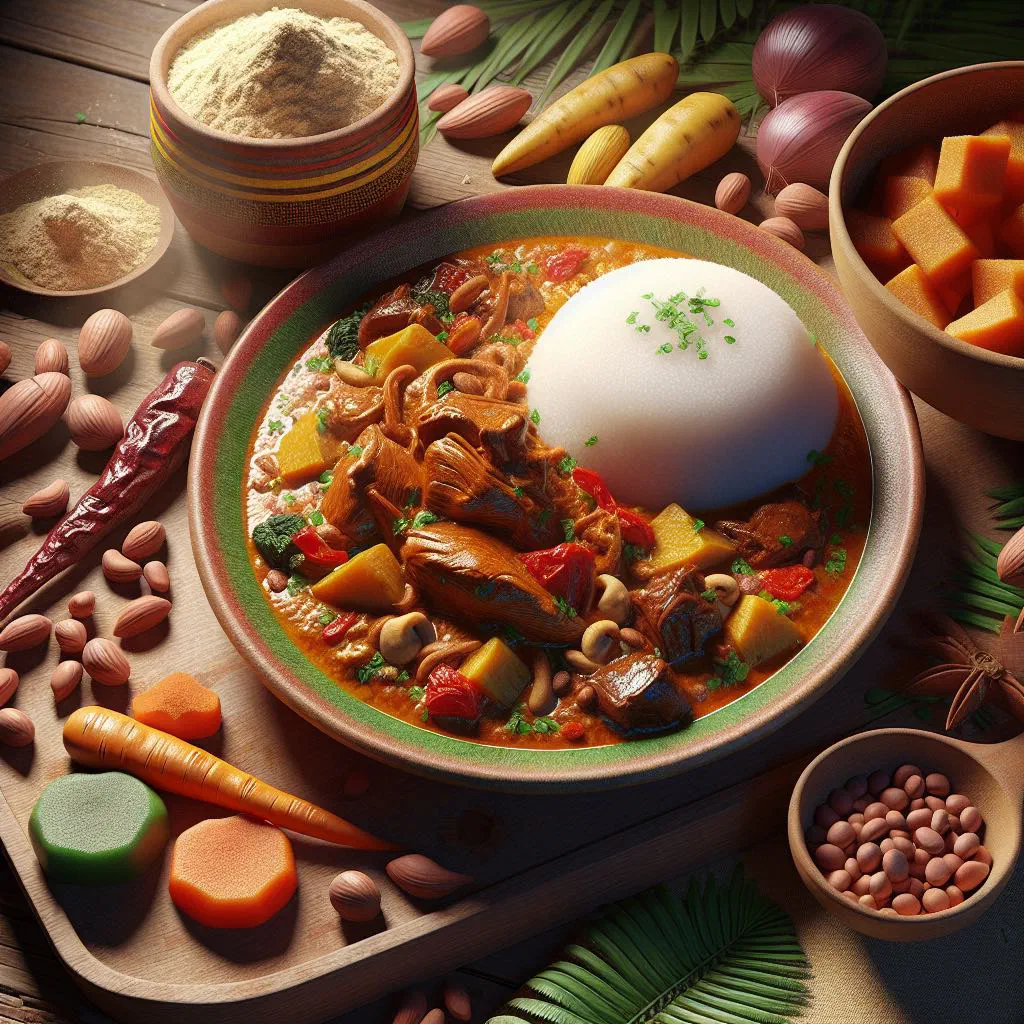 Rich red banga palm oil stew with tender meat in a bowl
