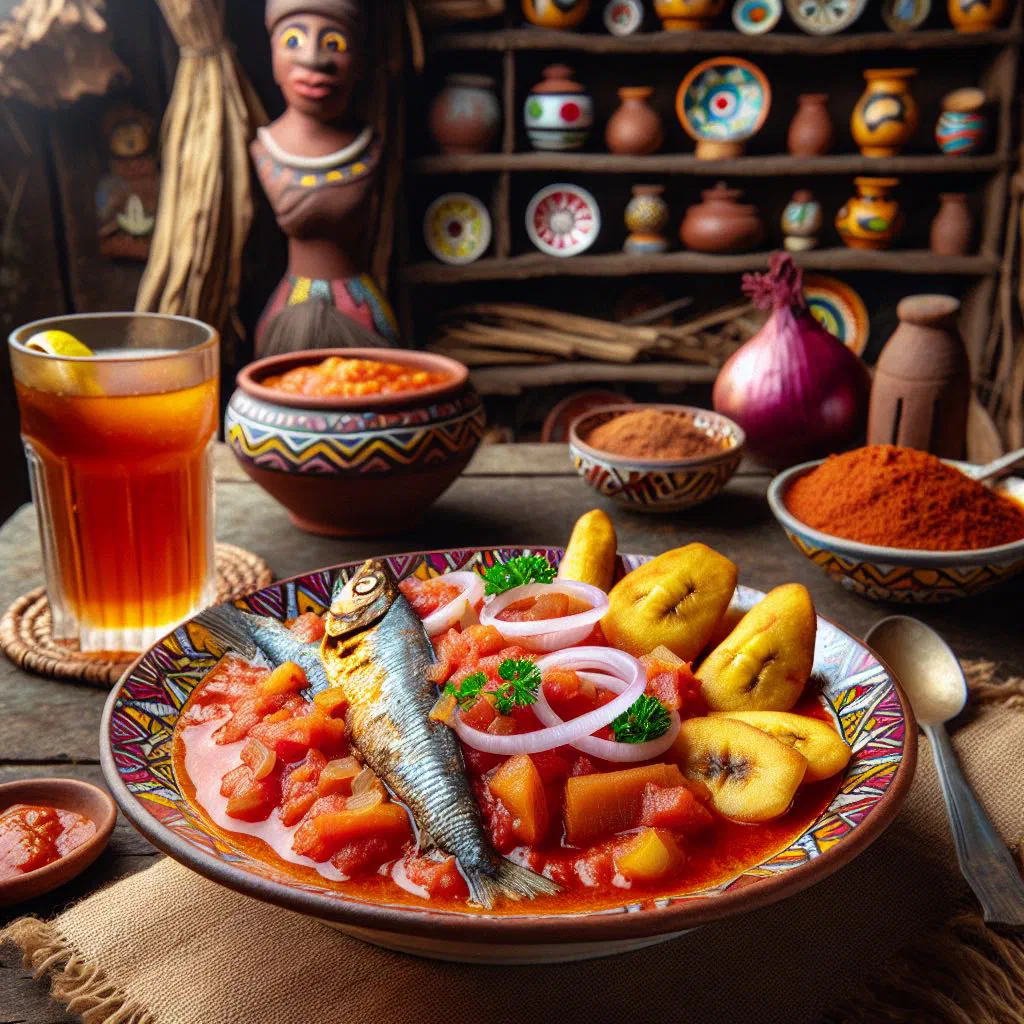 Djenkoumé cornmeal dough served with vegetables and fish