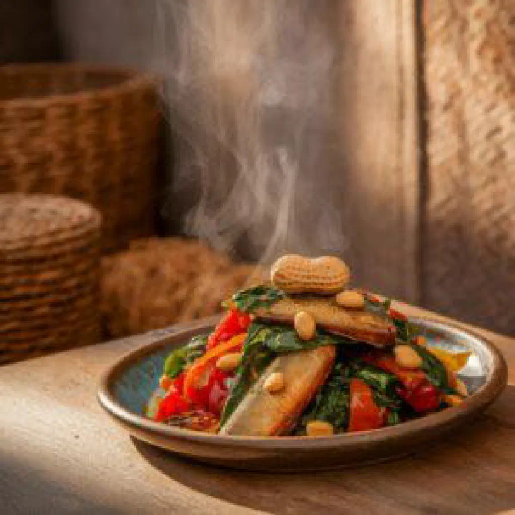 Golden pan-fried klaklo maize cakes on a plate with dipping sauce