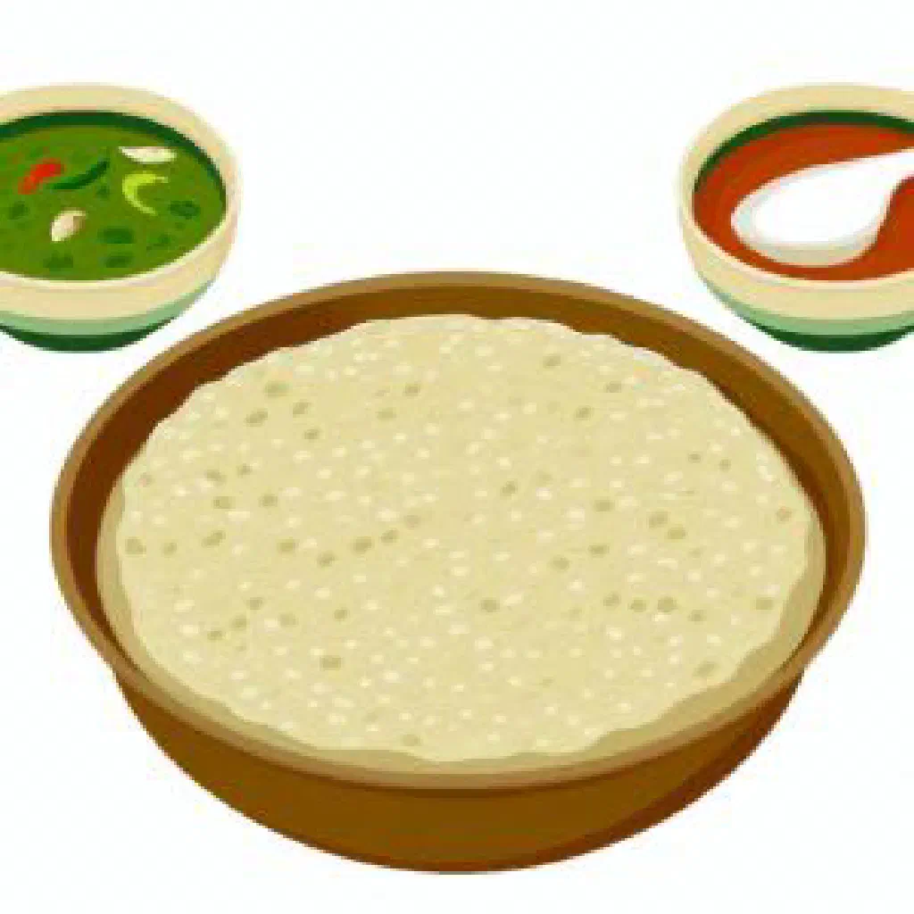 Smooth white tô porridge shaped into a mound and served with sauce