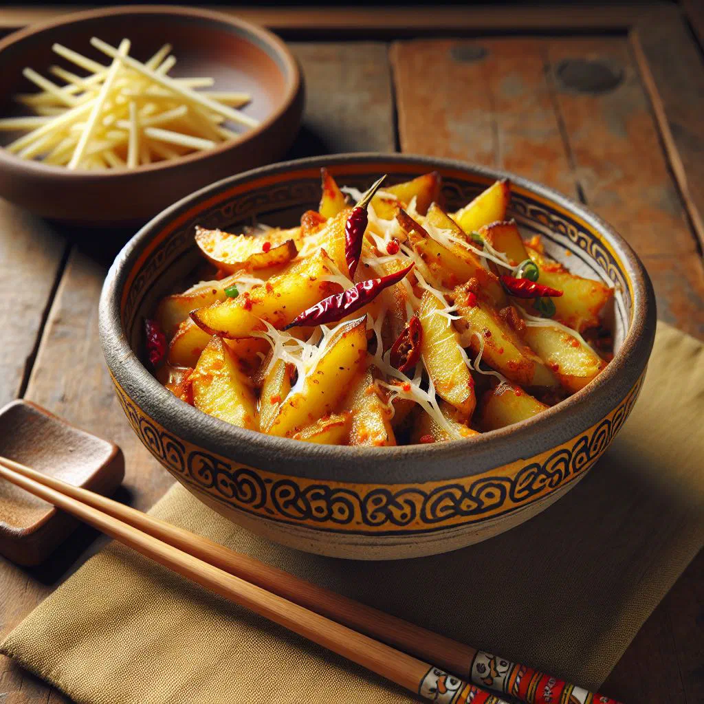 Creamy Bhutanese potato and cheese stew with green chillies, served in a bowl