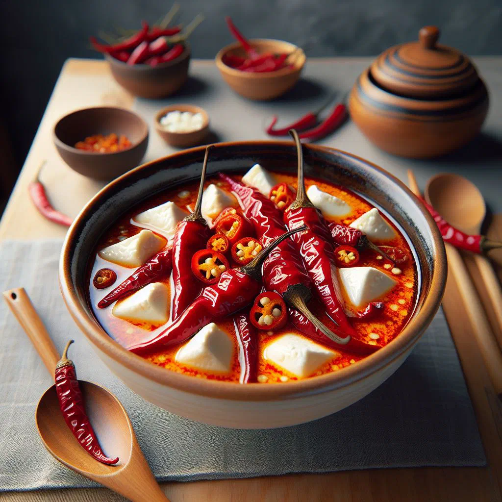 Creamy Kongpo Datshi with potatoes, green chillies and melted yak cheese in a bowl