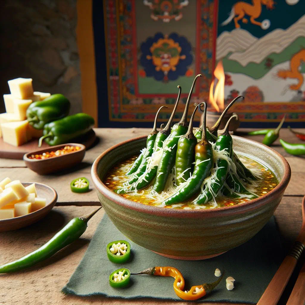 Creamy Bhutanese cheese and chilli stew with potatoes in a deep bowl