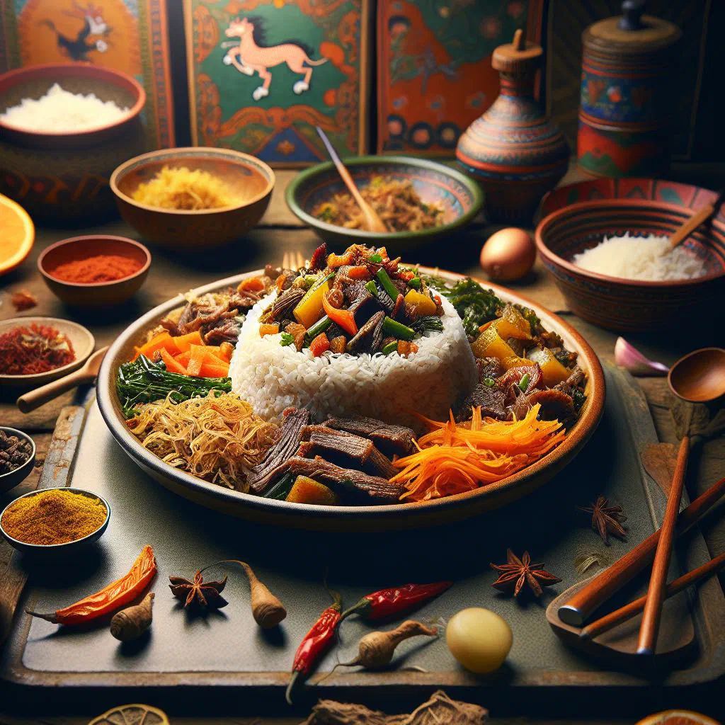 Bhutanese lom with stir-fried vegetables, tofu and fresh herbs in a bowl