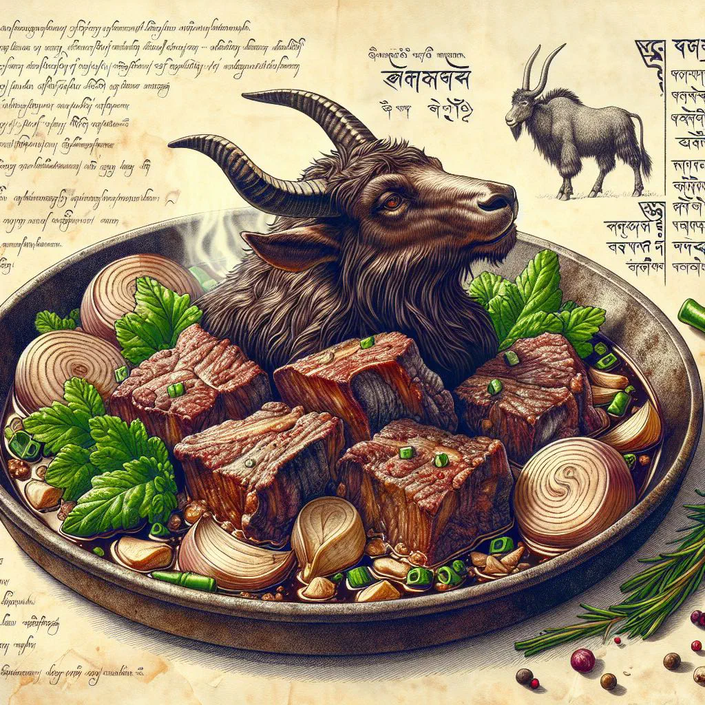 Bowl of yak maru stew with tender meat and fresh coriander