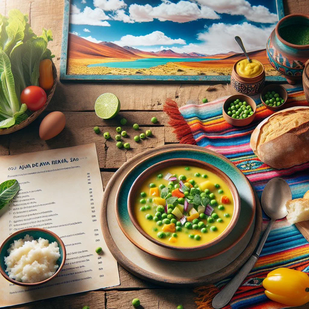Bowl of creamy Bolivian ají de arvejas garnished with fresh coriander