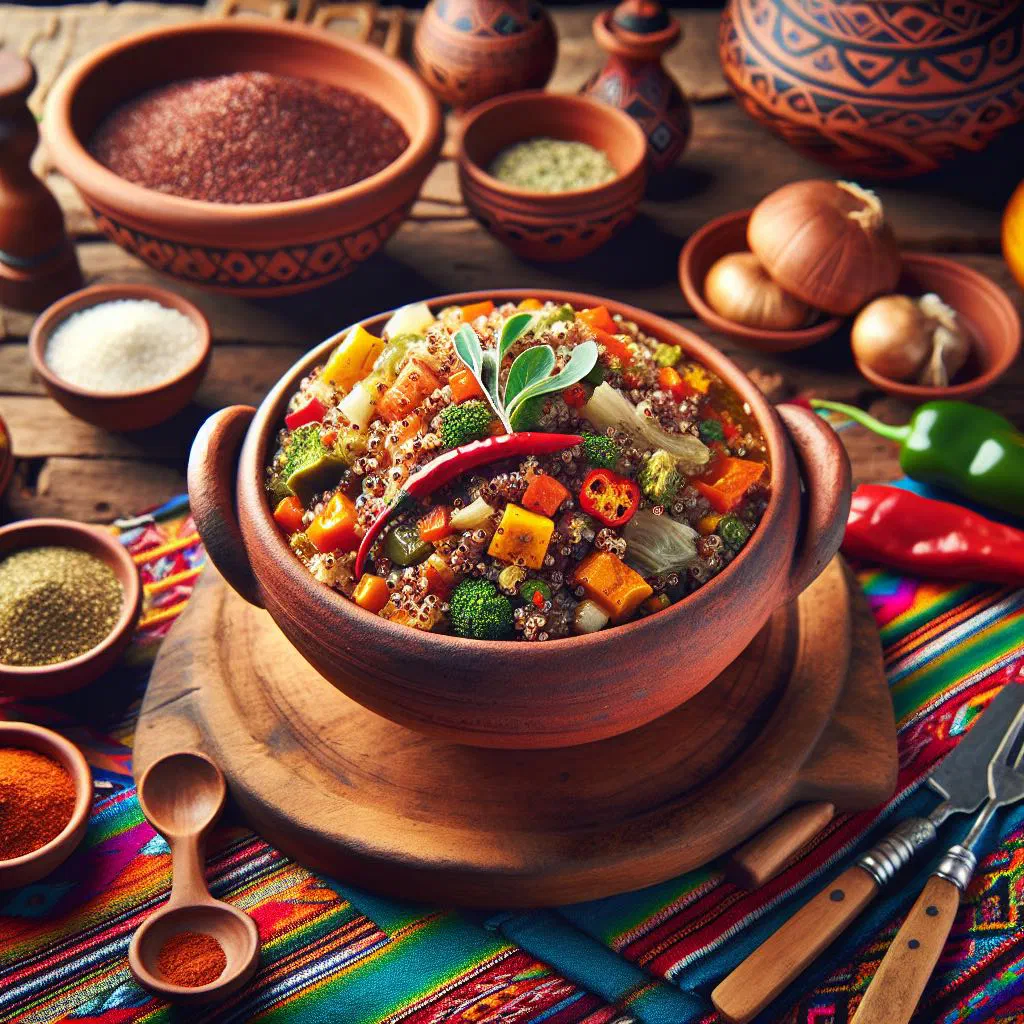 Bowl of Bolivian ají de quinua with fluffy quinoa in a spicy pepper sauce