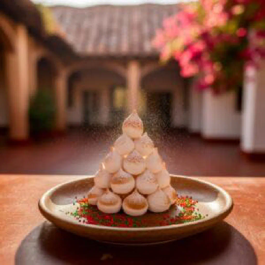 Light, airy Bolivian suspiros meringues drizzled with caramel sauce